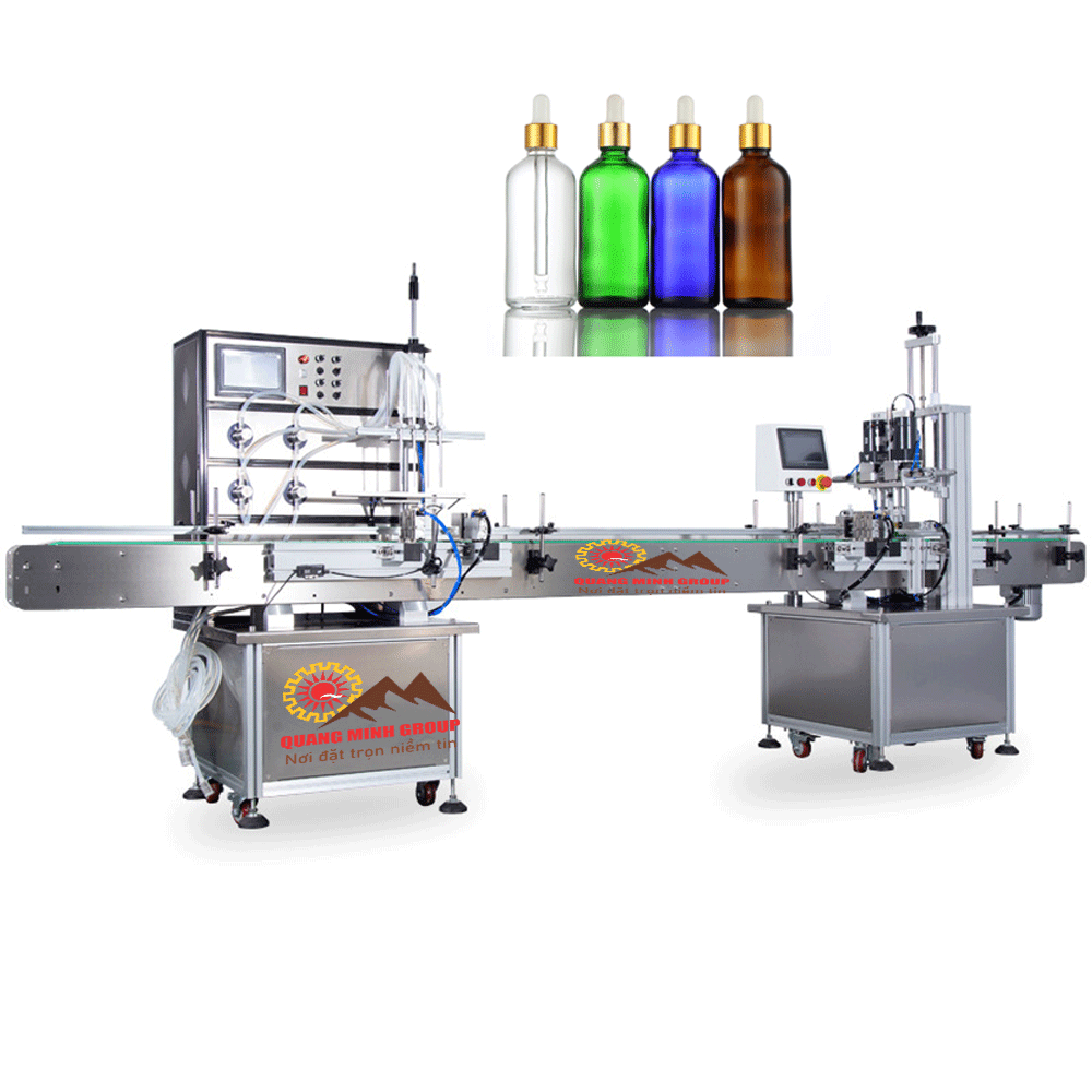 Dây chuyền Máy chiết rót Siết nắp tinh dầu MINI 6 vòi BƠM TỪ tự động QM-FBT-6