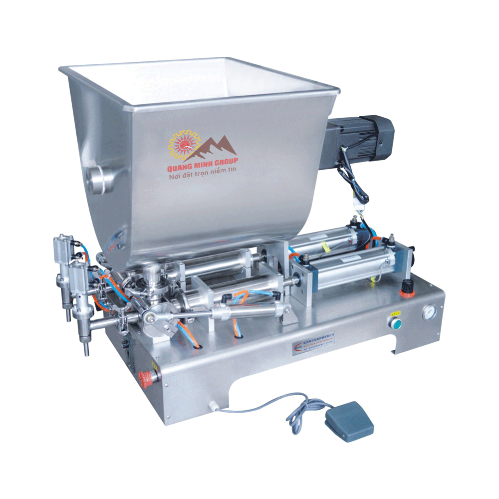 Máy chiết rót mỹ phẩm 1 vòi bán tự động kèm bồn gia nhiệt cao cấp QM-G1WGDB100